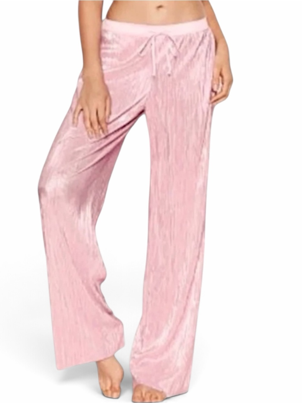 Victoria Secret Shine Pleated Metallic Pajama Pants Pink Gold L NWT